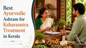 Best Ayurvedic Ashram for Ksharasutra Treatment in Kerala featuring traditional Ayurvedic herbal preparation and natural healing ingredients