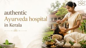 Authentic Ayurveda Hospital in Kerala – Traditional Ayurvedic therapy with a serene Kerala-style wellness setting and holistic healing atmosphere.