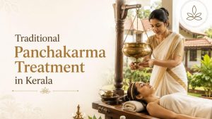 Traditional Panchakarma Treatment in Kerala – Authentic Ayurvedic Shirodhara therapy performed by an experienced therapist in a serene Kerala Ayurveda treatment center.