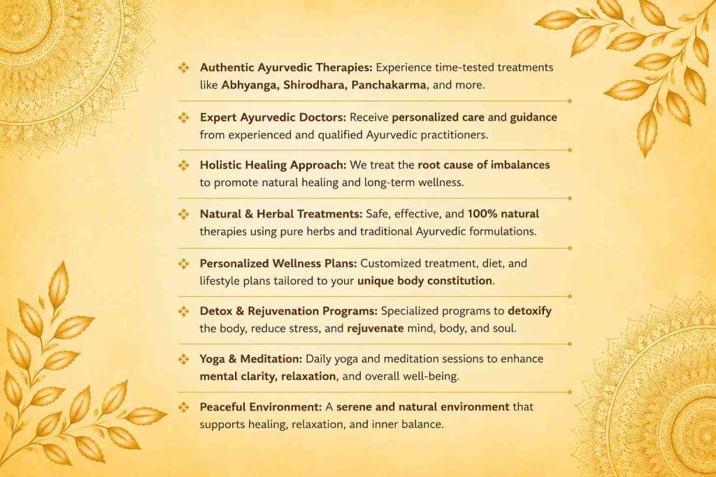 Our Specialities in authentic Ayurveda featuring personalized Panchakarma, herbal treatments, yoga, meditation, and holistic wellness therapies in Kerala.