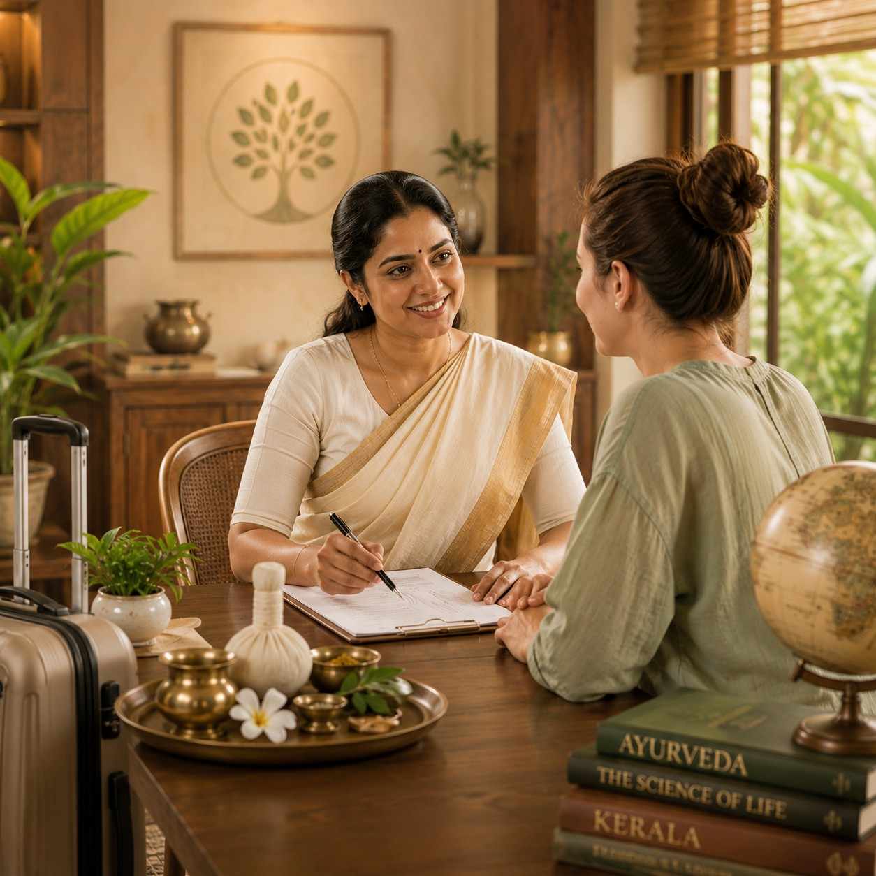 International patients being welcomed at the Kerala Ayurveda centre with warm hospitality