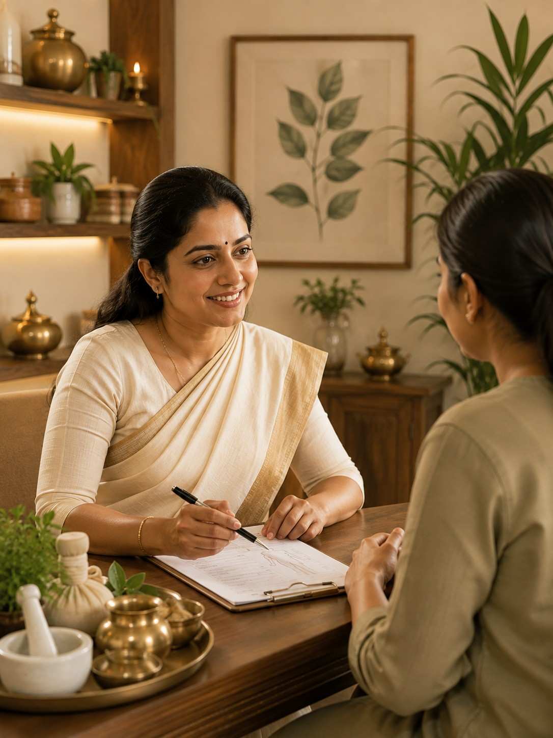 Ayurvedic doctor consultation and patient assessment in Kerala