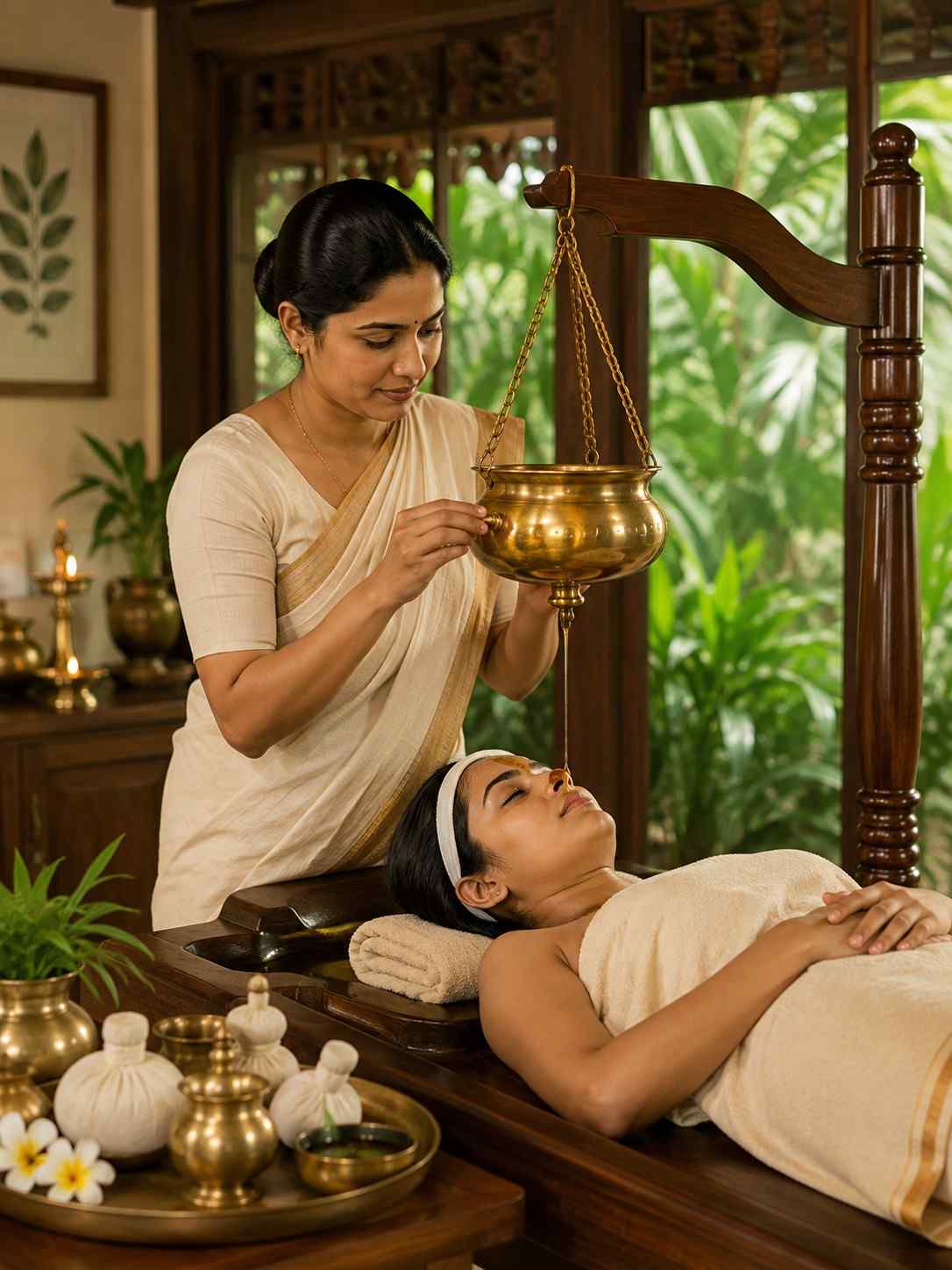 Authentic Panchakarma therapy in Kerala with traditional Ayurvedic oils and treatments